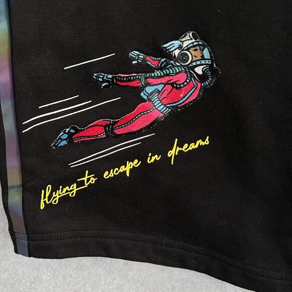 FIFTH LOOP Shorts Men Sz XL Balck hip hop skater pant flying to escape in dreams - Picture 9 of 11